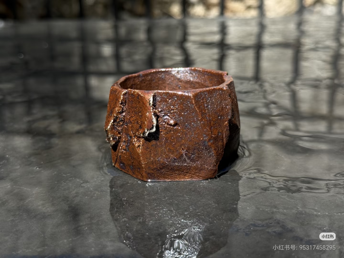 Faceted cup, ember rust — kiln position 2-3