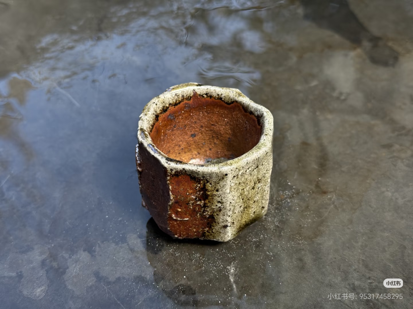 Faceted cup, iron speckle — kiln position 2-4