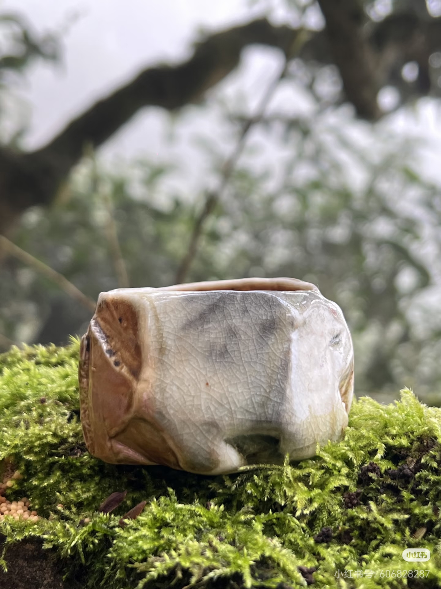 Hand-pinched cup, crackle white — kiln position 4-2